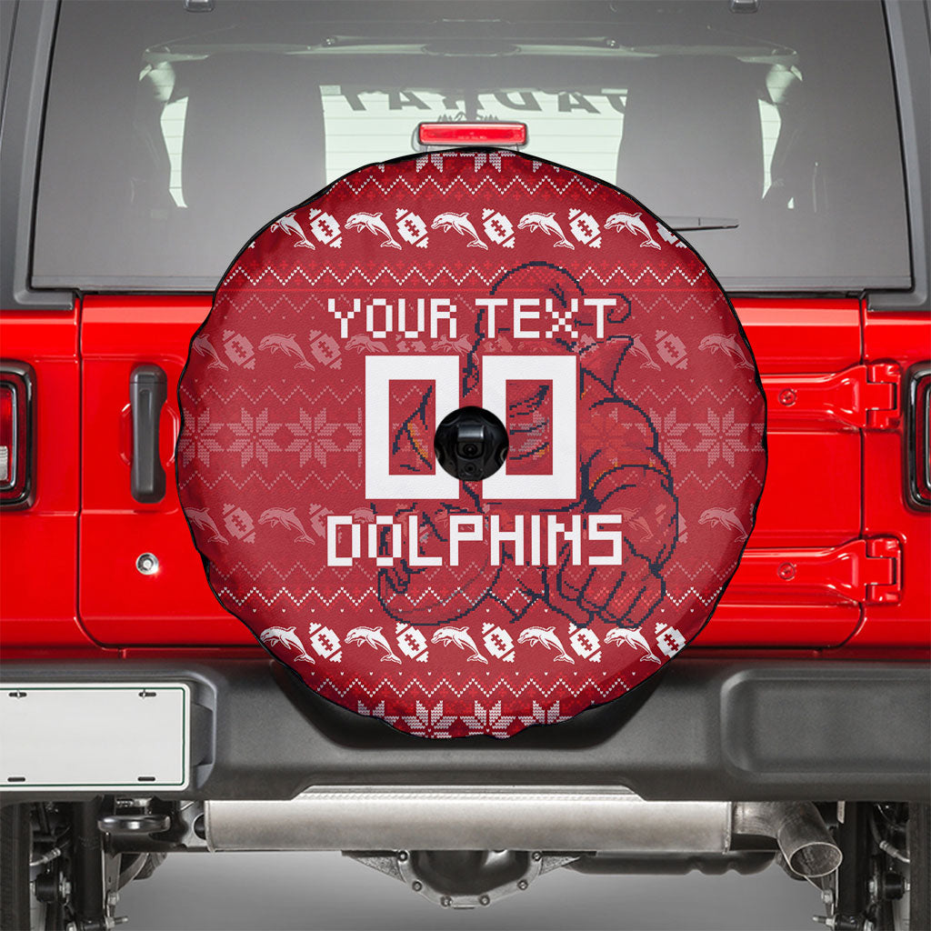 Personalized Dolphins Christmas Spare Tire Cover Australian Rugby Fans - Pixelated Ugly Xmas Pattern Mascot Santa