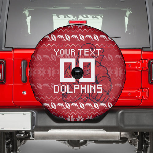 Personalized Dolphins Christmas Spare Tire Cover Australian Rugby Fans - Pixelated Ugly Xmas Pattern Mascot Santa