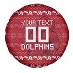 Personalized Dolphins Christmas Spare Tire Cover Australian Rugby Fans - Pixelated Ugly Xmas Pattern Mascot Santa