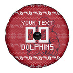 Personalized Dolphins Christmas Spare Tire Cover Australian Rugby Fans - Pixelated Ugly Xmas Pattern Mascot Santa