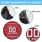 Personalized Dolphins Christmas Spare Tire Cover Australian Rugby Fans - Pixelated Ugly Xmas Pattern Mascot Santa