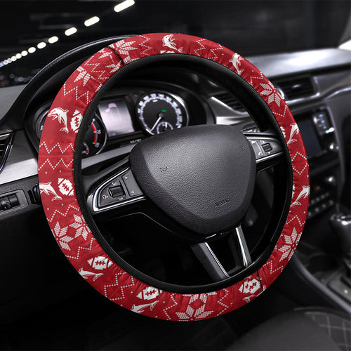 Dolphins Christmas Steering Wheel Cover Australian Rugby Fans - Pixelated Ugly Xmas Pattern Mascot Santa