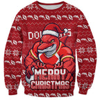 Personalized Dolphins Christmas Sweatshirt Australian Rugby Fans - Pixelated Ugly Xmas Pattern Mascot Santa