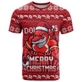 Personalized Dolphins Christmas T Shirt Australian Rugby Fans - Pixelated Ugly Xmas Pattern Mascot Santa