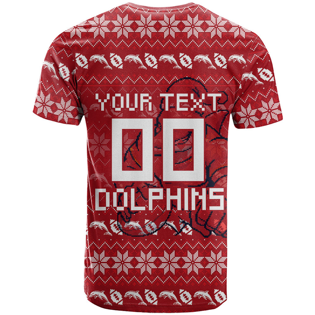 Personalized Dolphins Christmas T Shirt Australian Rugby Fans - Pixelated Ugly Xmas Pattern Mascot Santa