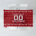 Personalized Dolphins Christmas Tablecloth Australian Rugby Fans - Pixelated Ugly Xmas Pattern Mascot Santa