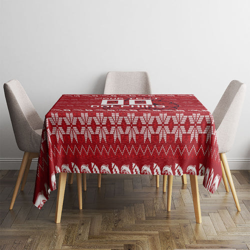 Personalized Dolphins Christmas Tablecloth Australian Rugby Fans - Pixelated Ugly Xmas Pattern Mascot Santa