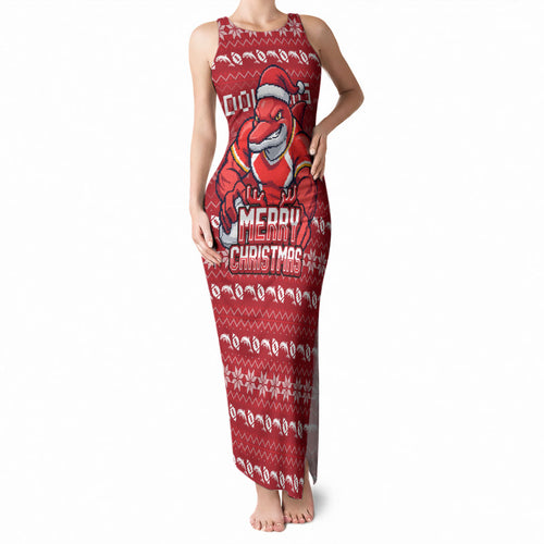 Personalized Dolphins Christmas Tank Maxi Dress Australian Rugby Fans - Pixelated Ugly Xmas Pattern Mascot Santa