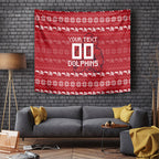 Personalized Dolphins Christmas Tapestry Australian Rugby Fans - Pixelated Ugly Xmas Pattern Mascot Santa