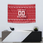 Personalized Dolphins Christmas Tapestry Australian Rugby Fans - Pixelated Ugly Xmas Pattern Mascot Santa
