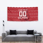 Personalized Dolphins Christmas Tapestry Australian Rugby Fans - Pixelated Ugly Xmas Pattern Mascot Santa