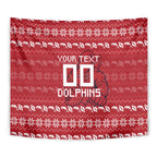 Personalized Dolphins Christmas Tapestry Australian Rugby Fans - Pixelated Ugly Xmas Pattern Mascot Santa