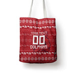 Personalized Dolphins Christmas Tote Bag Australian Rugby Fans - Pixelated Ugly Xmas Pattern Mascot Santa