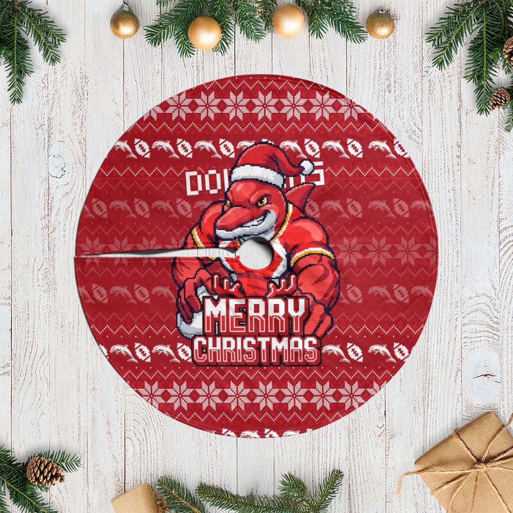 Dolphins Christmas Tree Skirt Australian Rugby Fans - Pixelated Ugly Xmas Pattern Mascot Santa