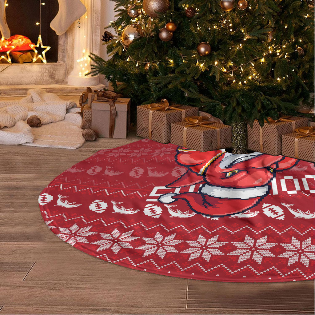 Dolphins Christmas Tree Skirt Australian Rugby Fans - Pixelated Ugly Xmas Pattern Mascot Santa