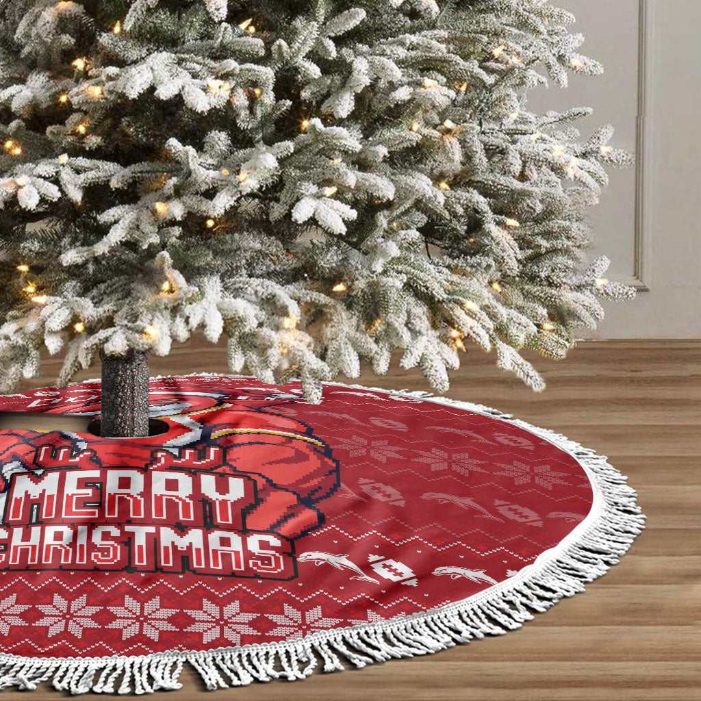Dolphins Christmas Tree Skirt Australian Rugby Fans - Pixelated Ugly Xmas Pattern Mascot Santa