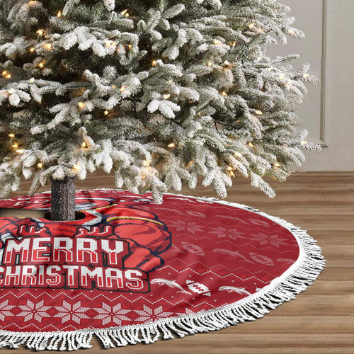 Dolphins Christmas Tree Skirt Australian Rugby Fans - Pixelated Ugly Xmas Pattern Mascot Santa