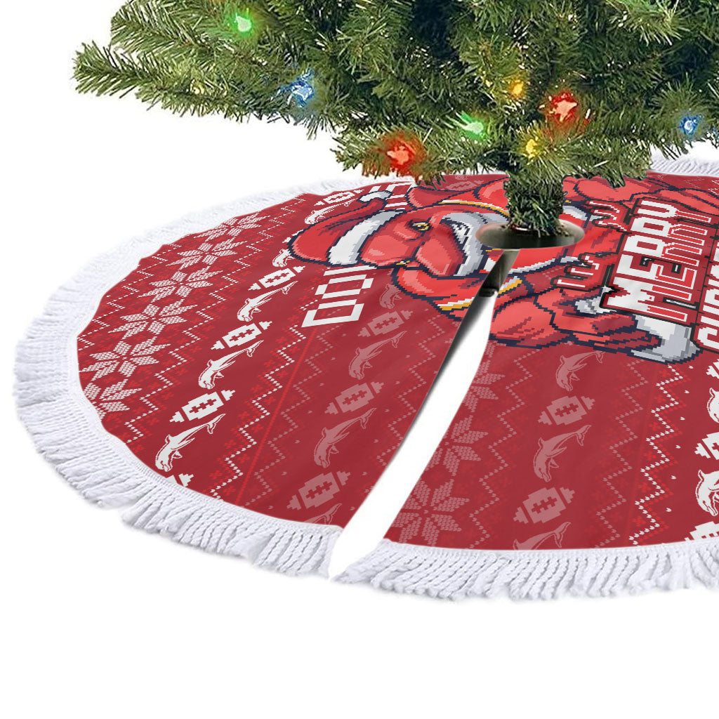 Dolphins Christmas Tree Skirt Australian Rugby Fans - Pixelated Ugly Xmas Pattern Mascot Santa