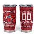 Personalized Dolphins Christmas Tumbler Cup Australian Rugby Fans - Pixelated Ugly Xmas Pattern Mascot Santa