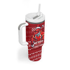 Personalized Dolphins Christmas Tumbler With Handle Australian Rugby Fans - Pixelated Ugly Xmas Pattern Mascot Santa