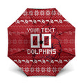 Personalized Dolphins Christmas Umbrella Australian Rugby Fans - Pixelated Ugly Xmas Pattern Mascot Santa