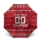 Personalized Dolphins Christmas Umbrella Australian Rugby Fans - Pixelated Ugly Xmas Pattern Mascot Santa