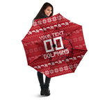 Personalized Dolphins Christmas Umbrella Australian Rugby Fans - Pixelated Ugly Xmas Pattern Mascot Santa