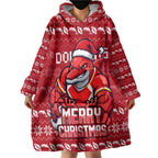 Personalized Dolphins Christmas Wearable Blanket Hoodie Australian Rugby Fans - Pixelated Ugly Xmas Pattern Mascot Santa