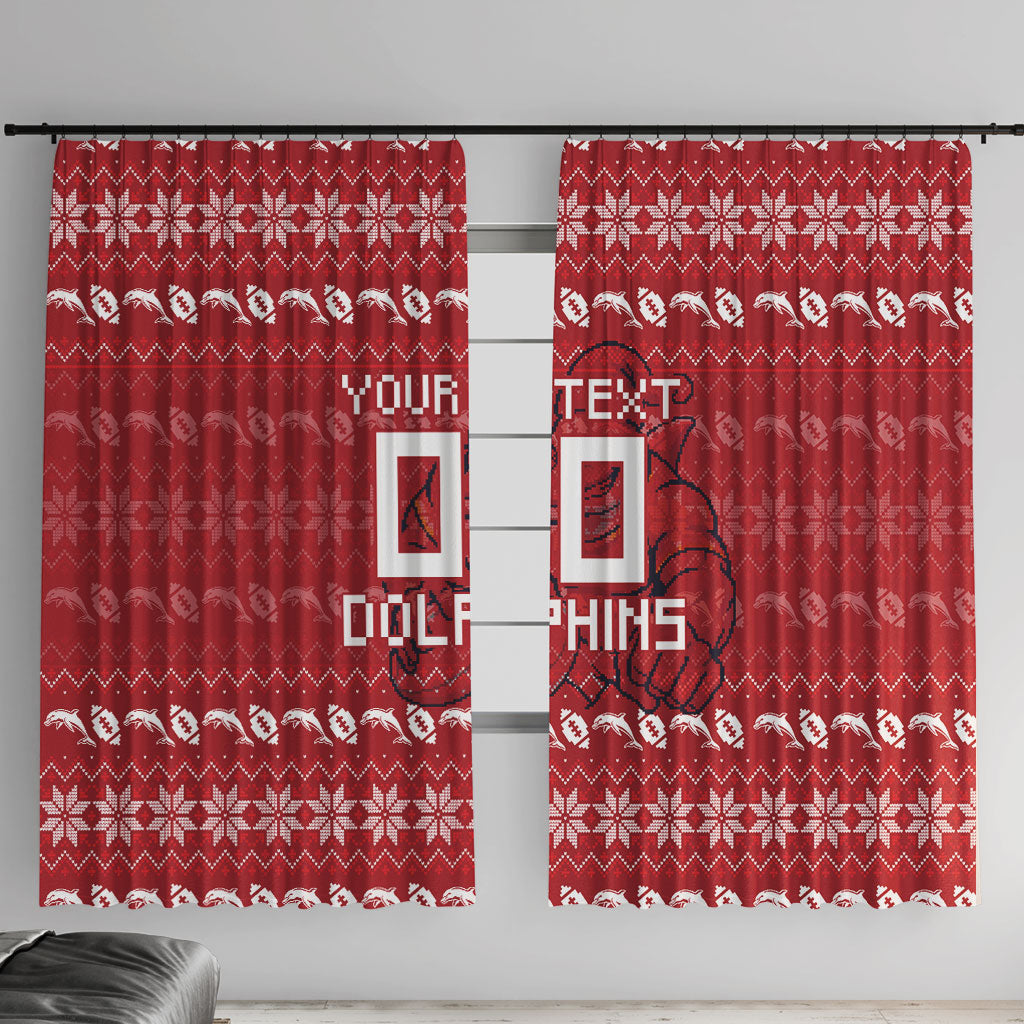 Personalized Dolphins Christmas Window Curtain Australian Rugby Fans - Pixelated Ugly Xmas Pattern Mascot Santa
