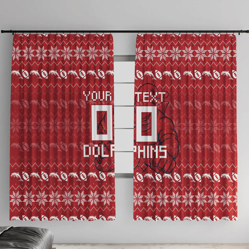 Personalized Dolphins Christmas Window Curtain Australian Rugby Fans - Pixelated Ugly Xmas Pattern Mascot Santa