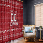 Personalized Dolphins Christmas Window Curtain Australian Rugby Fans - Pixelated Ugly Xmas Pattern Mascot Santa