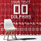 Personalized Dolphins Christmas Window Curtain Australian Rugby Fans - Pixelated Ugly Xmas Pattern Mascot Santa