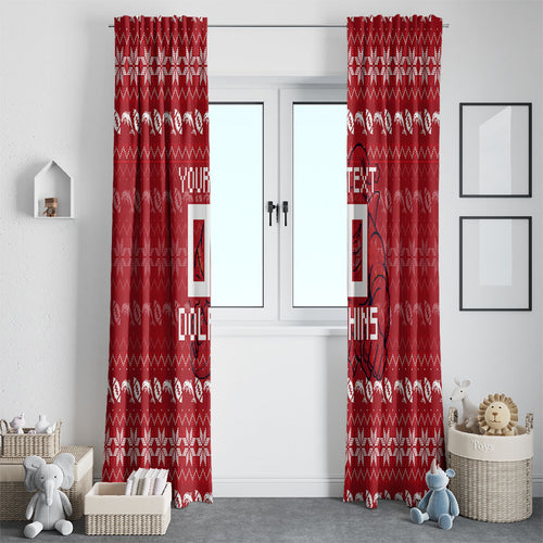 Personalized Dolphins Christmas Window Curtain Australian Rugby Fans - Pixelated Ugly Xmas Pattern Mascot Santa