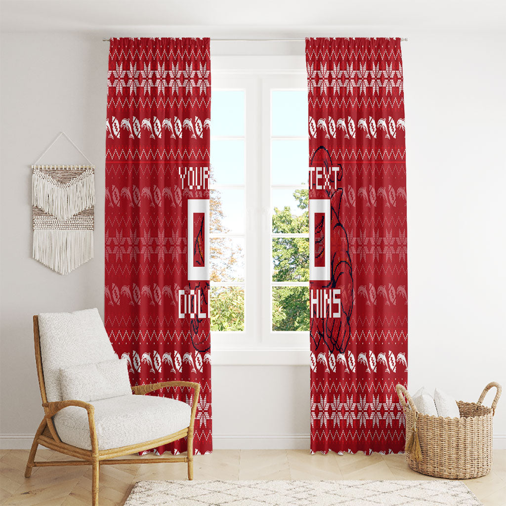 Personalized Dolphins Christmas Window Curtain Australian Rugby Fans - Pixelated Ugly Xmas Pattern Mascot Santa