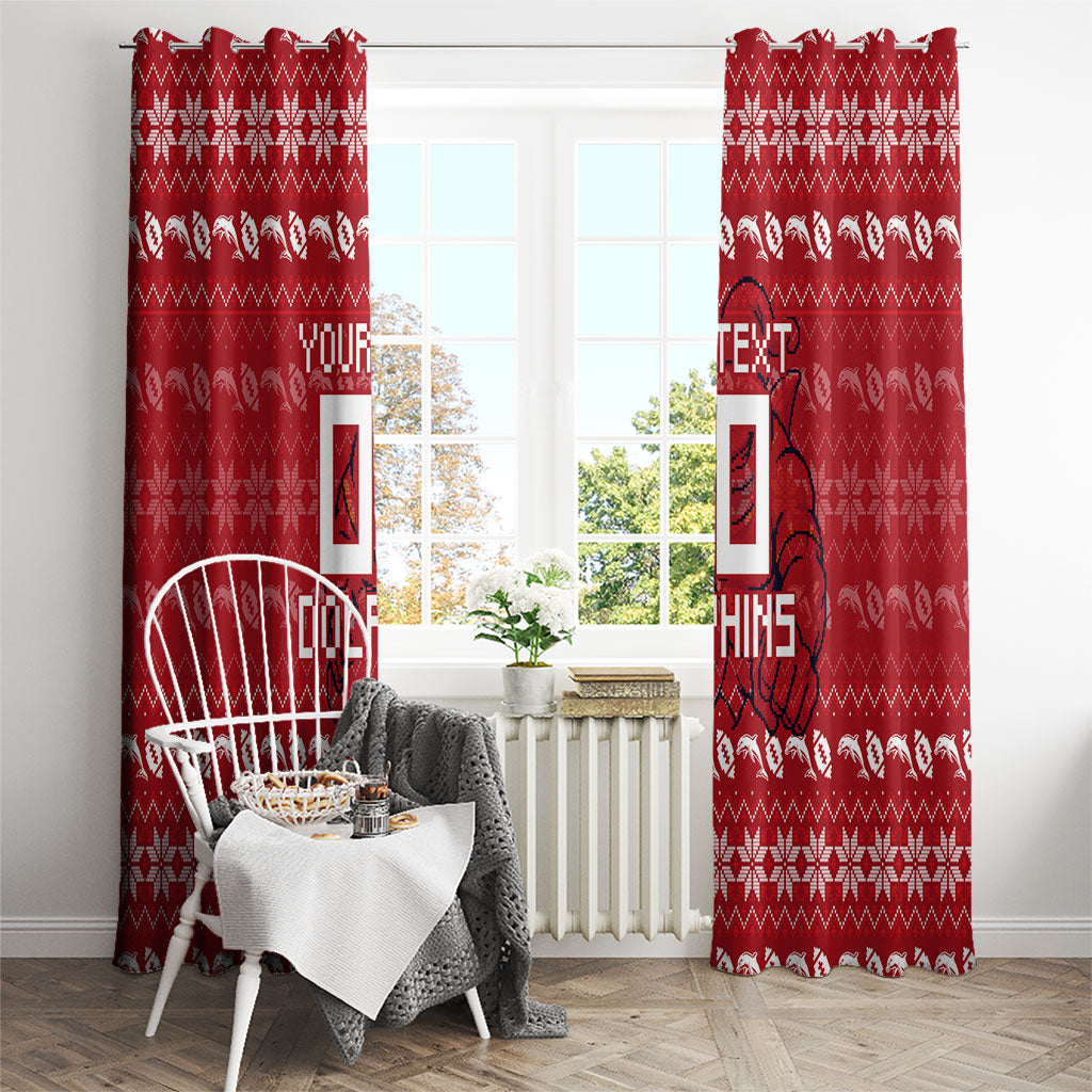 Personalized Dolphins Christmas Window Curtain Australian Rugby Fans - Pixelated Ugly Xmas Pattern Mascot Santa