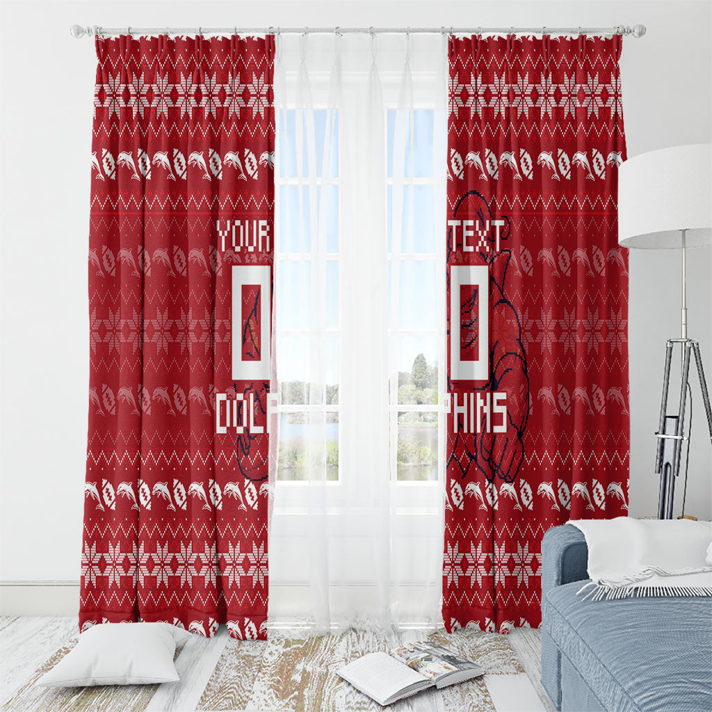 Personalized Dolphins Christmas Window Curtain Australian Rugby Fans - Pixelated Ugly Xmas Pattern Mascot Santa
