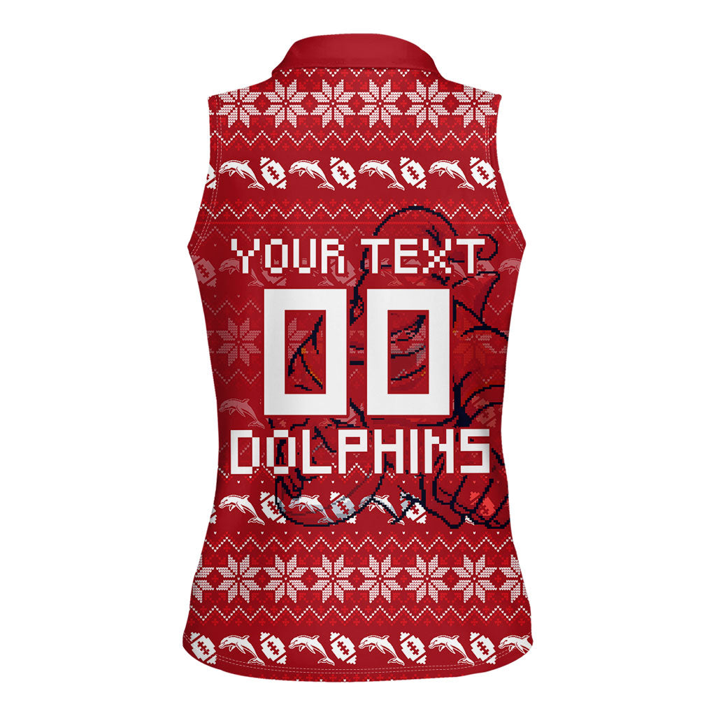 Personalized Dolphins Christmas Women Sleeveless Polo Shirt Australian Rugby Fans - Pixelated Ugly Xmas Pattern Mascot Santa