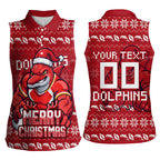Personalized Dolphins Christmas Women Sleeveless Polo Shirt Australian Rugby Fans - Pixelated Ugly Xmas Pattern Mascot Santa