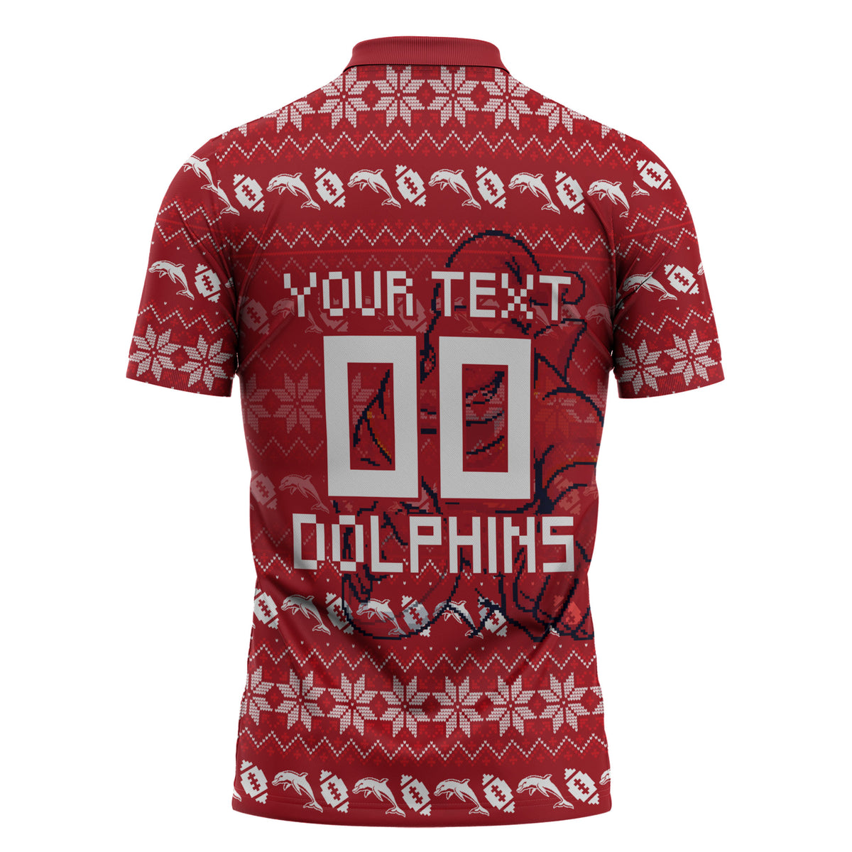Personalized Dolphins Christmas Zipper Polo Shirt Australian Rugby Fans - Pixelated Ugly Xmas Pattern Mascot Santa