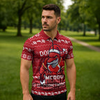 Personalized Dolphins Christmas Zipper Polo Shirt Australian Rugby Fans - Pixelated Ugly Xmas Pattern Mascot Santa