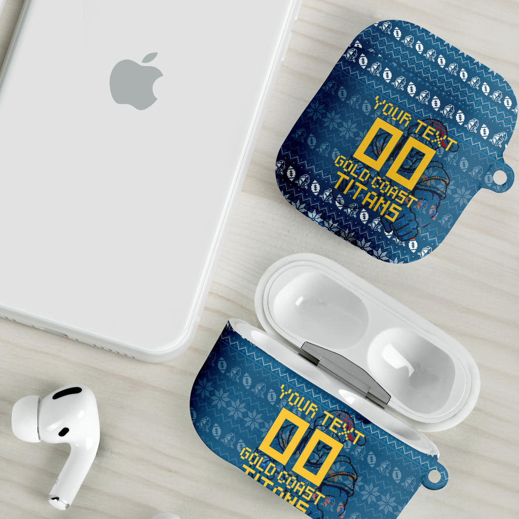 Personalized Gold Coast Titans Christmas AirPods Case Australian Rugby Fans - Pixelated Ugly Xmas Pattern Mascot Santa