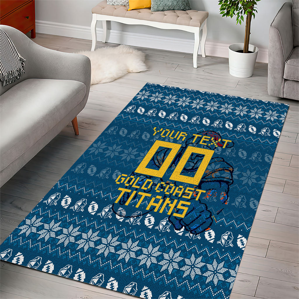 Personalized Gold Coast Titans Christmas Area Rug Australian Rugby Fans - Pixelated Ugly Xmas Pattern Mascot Santa