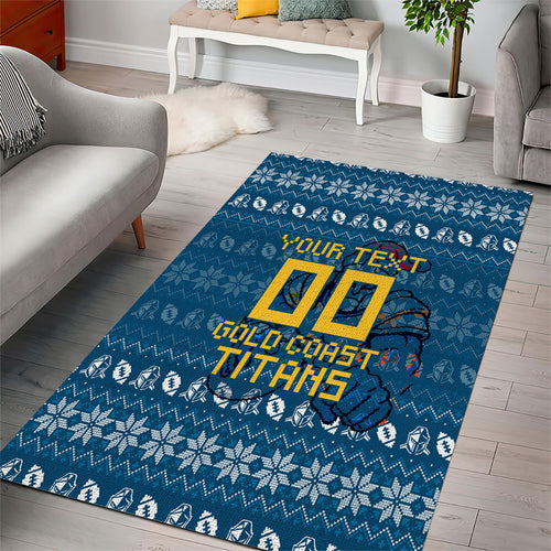Personalized Gold Coast Titans Christmas Area Rug Australian Rugby Fans - Pixelated Ugly Xmas Pattern Mascot Santa