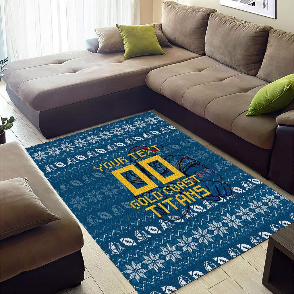 Personalized Gold Coast Titans Christmas Area Rug Australian Rugby Fans - Pixelated Ugly Xmas Pattern Mascot Santa