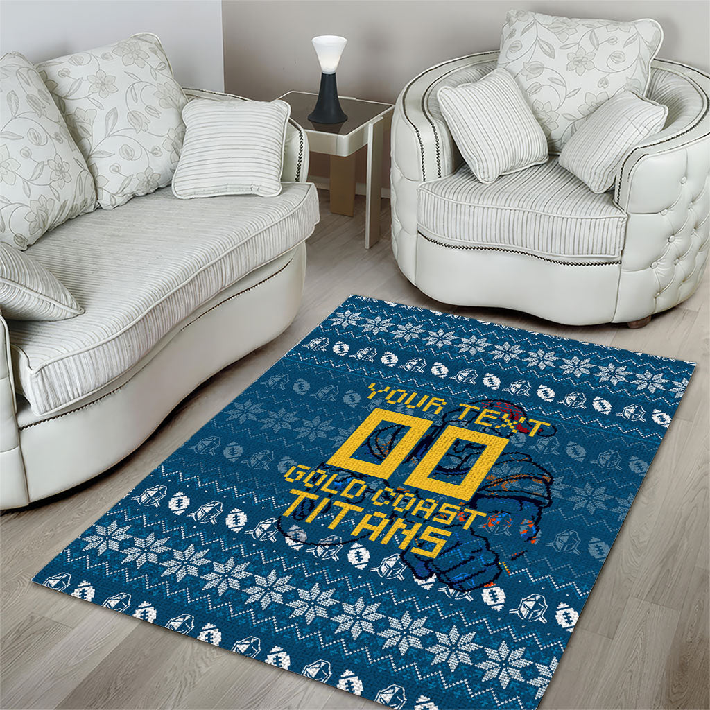 Personalized Gold Coast Titans Christmas Area Rug Australian Rugby Fans - Pixelated Ugly Xmas Pattern Mascot Santa