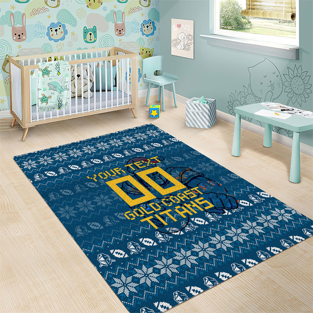 Personalized Gold Coast Titans Christmas Area Rug Australian Rugby Fans - Pixelated Ugly Xmas Pattern Mascot Santa