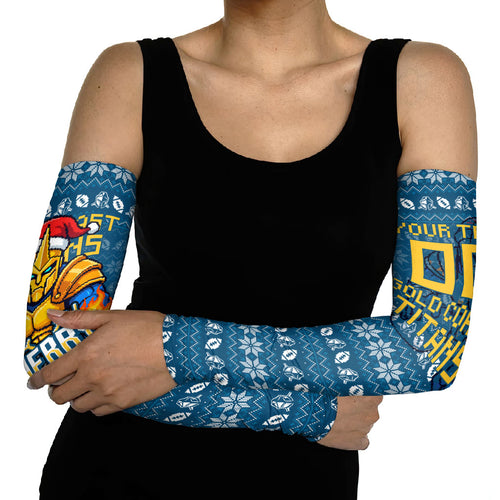 Personalized Gold Coast Titans Christmas Arm Sleeves Australian Rugby Fans - Pixelated Ugly Xmas Pattern Mascot Santa