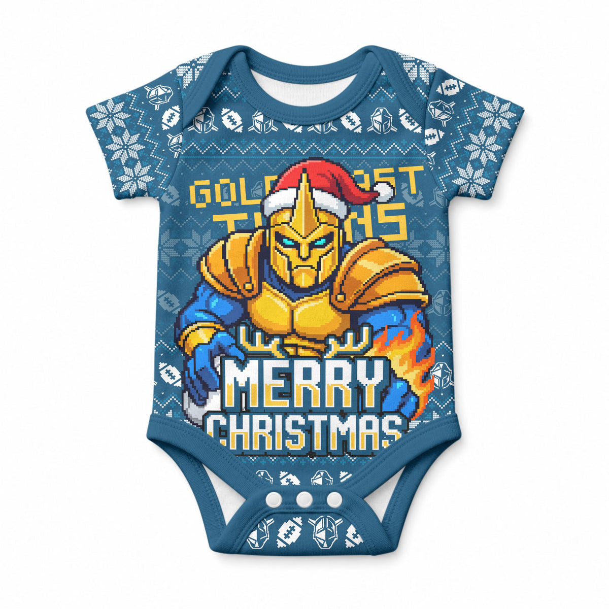 Personalized Gold Coast Titans Christmas Baby Onesie Australian Rugby Fans - Pixelated Ugly Xmas Pattern Mascot Santa