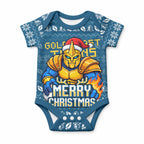 Personalized Gold Coast Titans Christmas Baby Onesie Australian Rugby Fans - Pixelated Ugly Xmas Pattern Mascot Santa