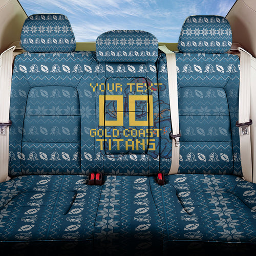 Personalized Gold Coast Titans Christmas Back Car Seat Cover Australian Rugby Fans - Pixelated Ugly Xmas Pattern Mascot Santa